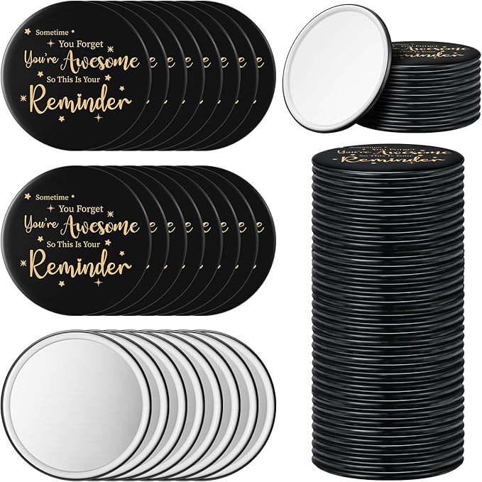 Hoolerry 48 Pcs Inspirational Compact Mirror Bulk 2.76 Inch Small Pocket Mirrors You're Awesome Appreciation Gifts for Women Coworker Employee Teacher