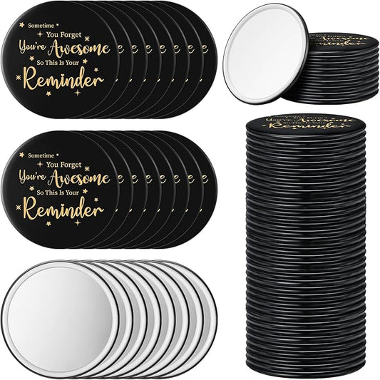 Hoolerry 48 Pcs Inspirational Compact Mirror Bulk 2.76 Inch Small Pocket Mirrors You're Awesome Appreciation Gifts for Women Coworker Employee Teacher