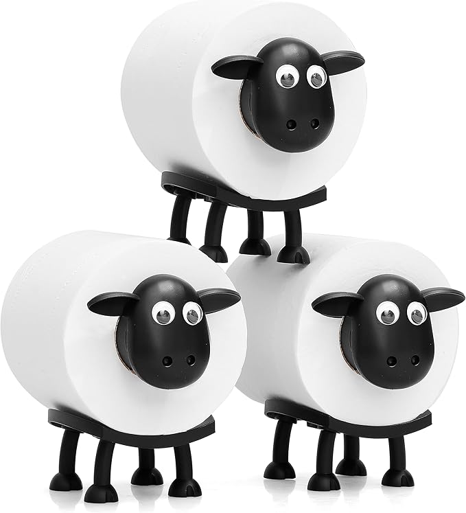 Sheep Toilet Roll Holder - Funny Toilet Paper Holder Free Standing Bathroom Set - 3D Printed Black Sheep Loo Roll Holder - Cute Bathroom Decor - Set of 3