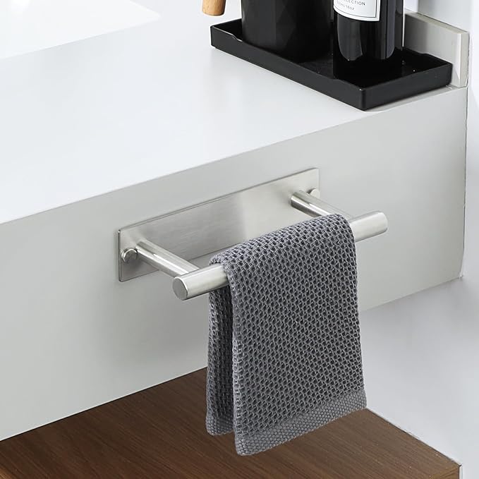 Alise Adhesive Towel Bar Brushed Nickel,Towel Racks for Bathroom Wall Mounted,Bathroom Towel Rack SUS304 Stainless Steel,Towel Holder for Bathroom Hardware Decoration,Sticky or Screw-Mounted,8 Inch
