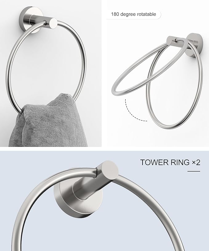 12 Pcs Brushed Nickel Bathroom Accessories Set, HOMEMYSTIQUE SUS304 Stainless Steel Bathroom Hardware Set, Bath Towel Bar Set, Toilet Paper Holders, Towel Rings Racks, Robe Towel Hooks