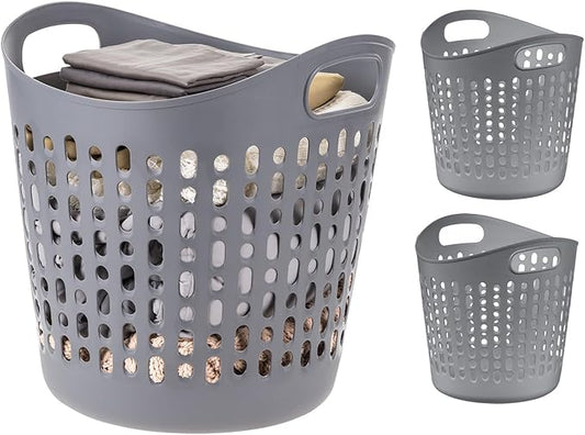 IRIS USA Plastic Laundry Basket Hamper, 3-Pack, 40L / 10 Gal Flexible Dirty Clothes Bag with Ventilation Holes, Bedroom Bathroom Apartment Dorm Laundry Room Blanket Pillow Trinkets Organization, Gray
