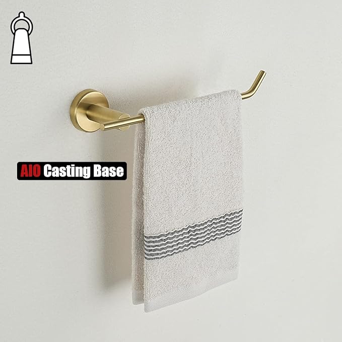 JQK Hand Towel Bar, Brushed Gold Stainless Steel Towel Ring Holder for Bathroom, 9 Inch Wall Mount, TR100-BG