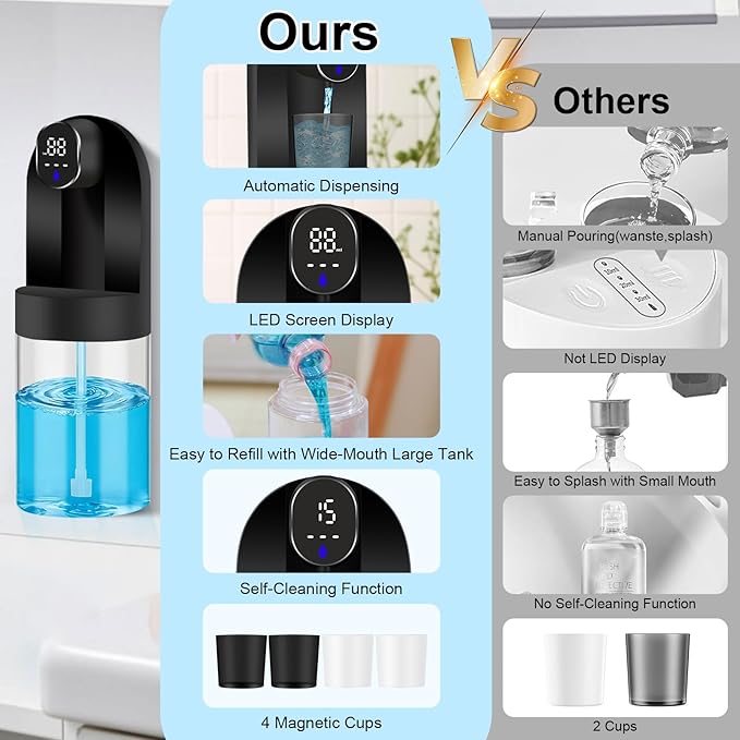 Automatic Mouthwash Dispenser for Bathroom, 20.29 oz Touchless Smart Wall-Mounted Mouth Wash Dispensers, 4 Magnetic Cups, 4 Dispensing Modes, Hands-Free Bathroom Accessories for Home Kids Family-Black
