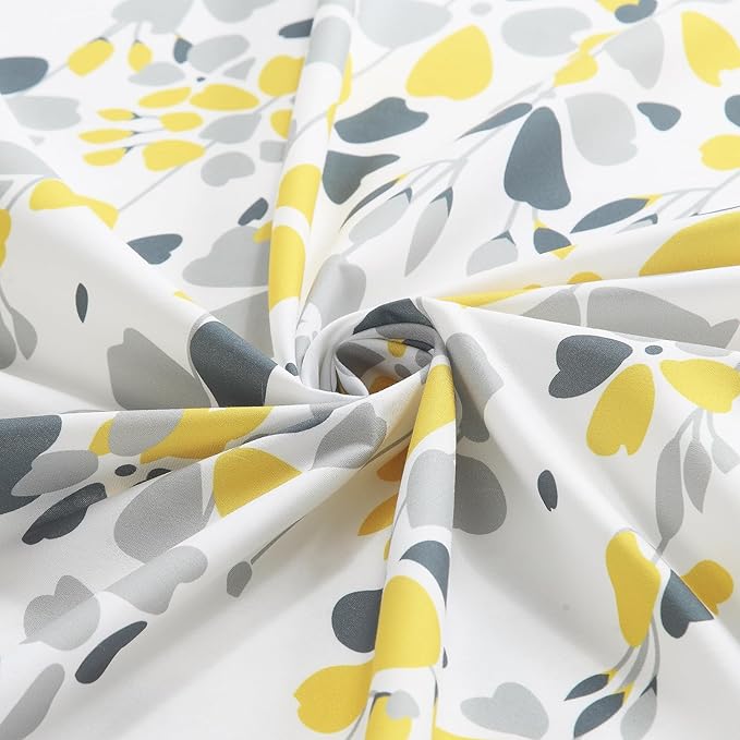 54x78 Inch Stall Shower Curtain, Yellow and Grey Fabric Shower Stall Curtain, Floral Flower Print Small Shower Curtains for Bathroom, 54" W x 78" H