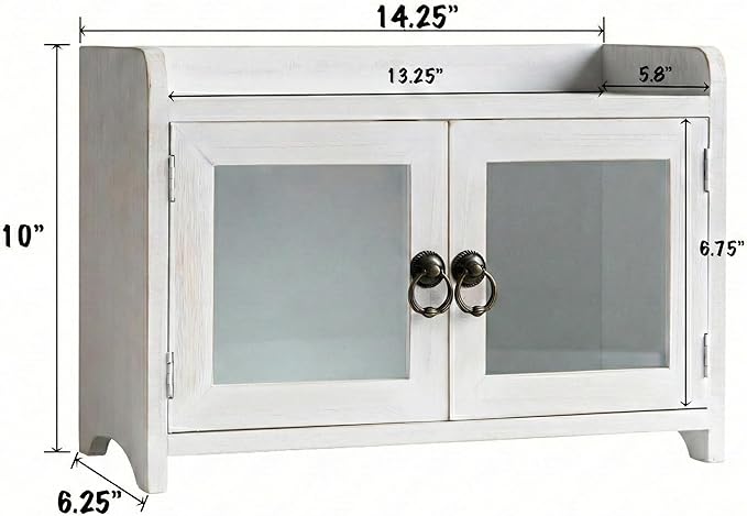 COLLECTIVE HOME - Storage Cabinet, Mini Countertop Cabinet, Distressed Wood Organizer for Kitchen Living Room Bedroom Bathroom Office with Magnetic Door, 14.5 x 6.5 x 10 (White)