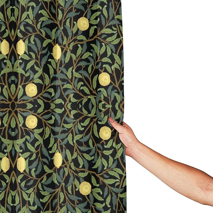Vintage Botanical Shower Curtain William Morris Designs Green Jungle Fruit Print Shower Curtain Set Polyester Interior Waterproof Shower Curtain with 12 Hooks 72x78 Inches(183x200cm)