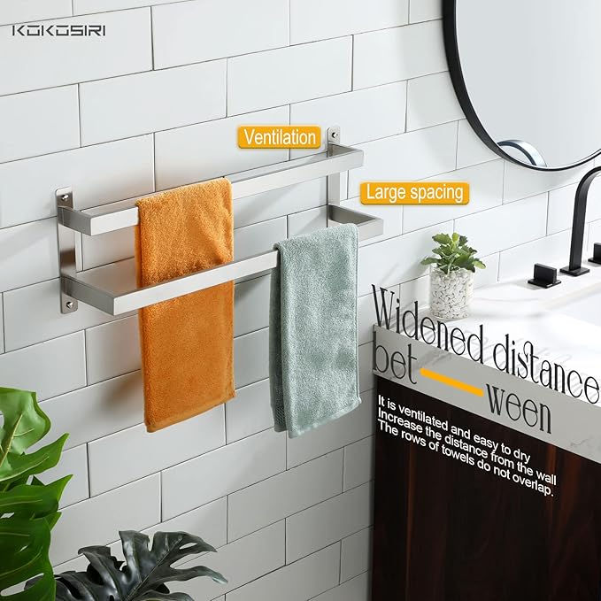 KOKOSIRI Bath Towel Bars Bathroom 2-Tiers Ladder Towel Rails 24-Inch Towel Holders Wall Mounted Towels Shelves Rack Brushed Stainless Steel, B5008BR-L24
