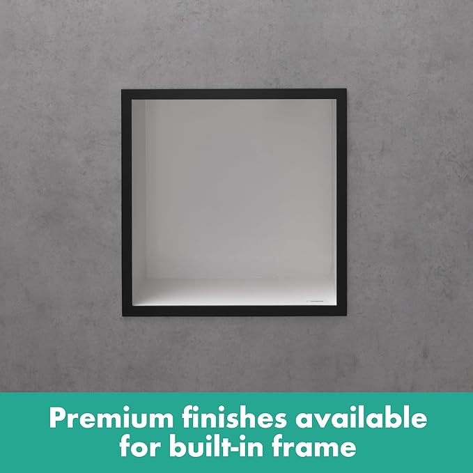 hansgrohe XtraStoris Individual Recessed Wall Niche Matte White with Design Frame 12"x 12"x 4" in Brushed Black Chrome, 56099340