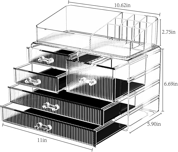 Clear Makeup Organizer with Acrylic Drawers - Ideal Makeup Organizer for Vanity or Dresser with Clear Storage Drawers,1 Top, 5 Drawers, Pattern E