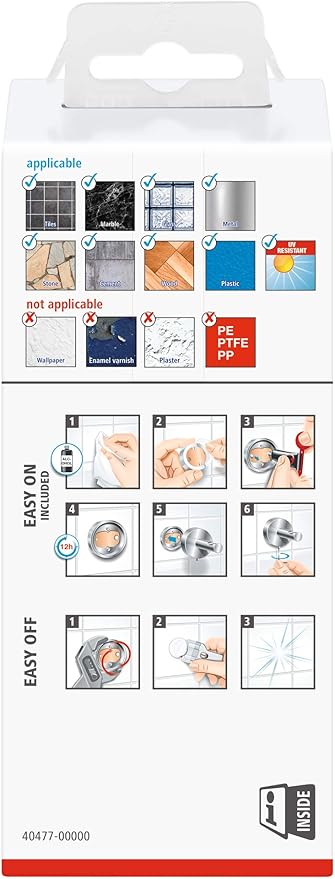 tesa EXXCELLENT Spare Toilet Roll Holder - Self-Adhesive, Stainless-Steel Spare Toilet Paper Holder - Waterproof, incl. Power.Kit Adhesive Solution - 50 mm x 50 mm x 125 mm