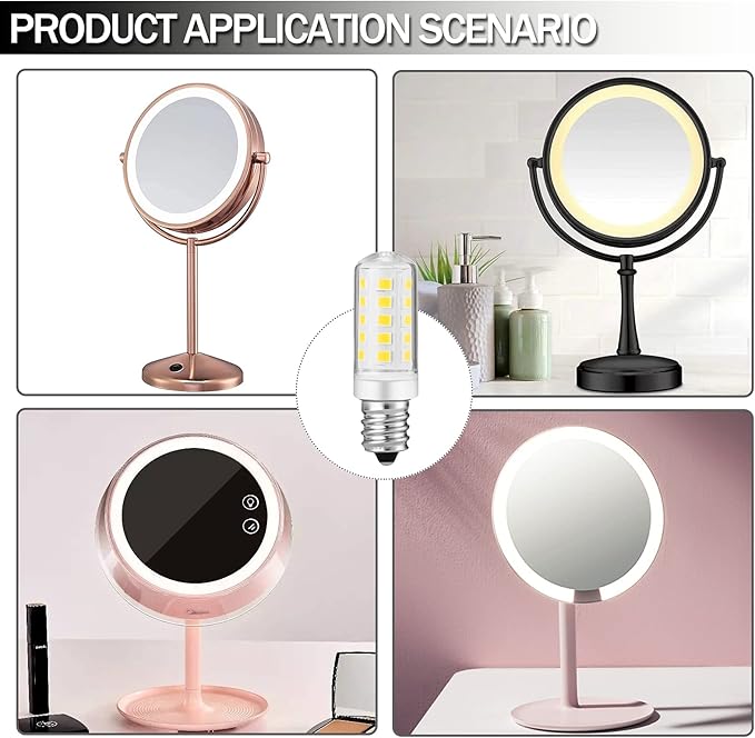 Double-Sided Mirror LED Bulb Dimmable for Conair illuminations Makeup Mirror Double Sided Illuminated Mirror Fits Jerdon Makeup Mirror Replaces, 2PCS (Warm White)