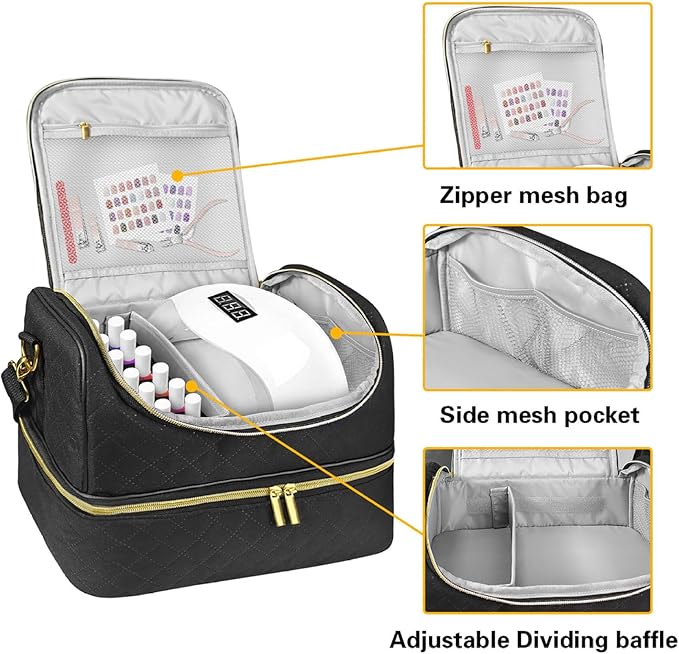 Nail Polish Organizer Case Double Layer Nail Polish Organizer Holds Up to 60 Bottles of 13x9x10 Portable Removable Holder for Supplies
