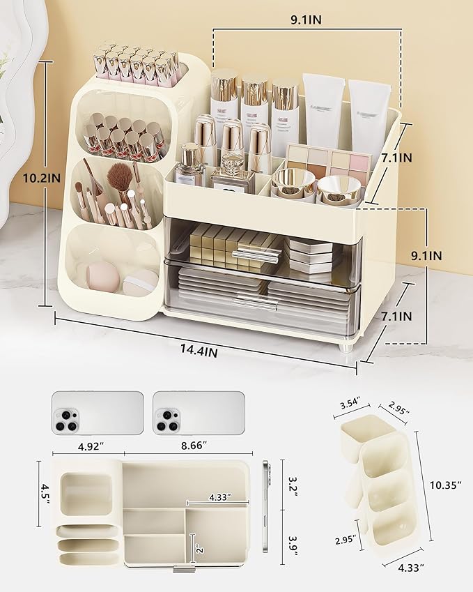 Large Capacity Makeup Organizer Countertop with Makeup Brush Holder for Vanity, Thickened Material, Bathroom Countertop Organizer Skin Care Perfumes Storage, Teen Girl Gifts for 13-25 Year