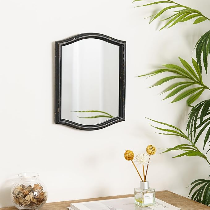 Small Vintage Vanity Black Makeup Scalloped Mirror Antique Wavy Square Farmhouse Mirror for Tabletop Living Room Bedroom Countertop Dresser 9.13x12