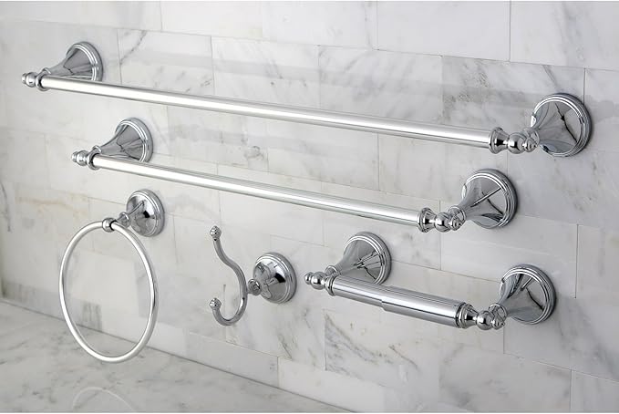 Kingston Brass Naples 5-Piece Accessory Set with 18" & 24" Towel Bar, Towel Ring, Robe Hook & Toilet Paper Holder, Polished Chrome