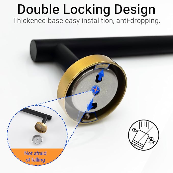 Miyili 23.6-inch Stainless Steel Towel Bar for Bathroom Bath Towel Rack Hanger for Kitchen Wall Mount Black & Gold, A01BG60A
