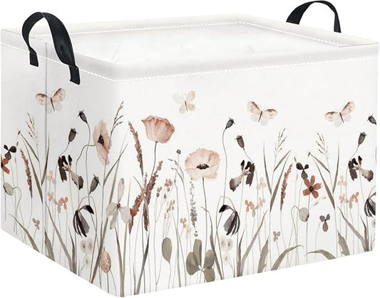 Rectangular Kids Storage Bin Gift Basket Baby Organizer Shelf Book Basket Room Decor(Flower Butterfly)
