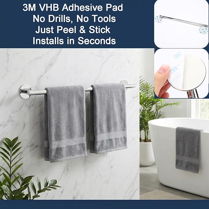 Polished Chrome Towel Bars, AcGlbauric 23.6-Inch Towel Racks for Bathroom or Kitchen Wall-Mounted, SUS304 Stainless Steel Towel Rod,Easy Install No Drill Bathroom Furniture