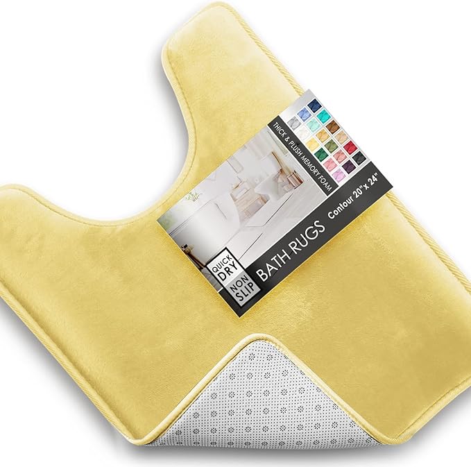 Clara Clark Bathroom Rugs, Velvet Memory Foam Bath Mat, Non-Slip, Machine Washable Bath Rugs - Dries Quickly, Ultra Soft Plush Bath Mats for Bathroom, 20 x 24, Mellow Yellow