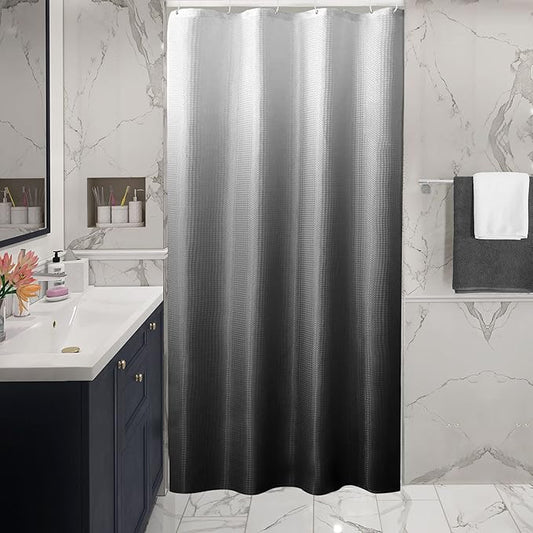 Gibelle Small Stall Shower Curtain 36 x 72, Narrow Half Black Ombre Shower Curtain for Bathroom, Waffle Weave Fabric Shower Curtain Set with Hooks, Water Repellent, Machine Washable