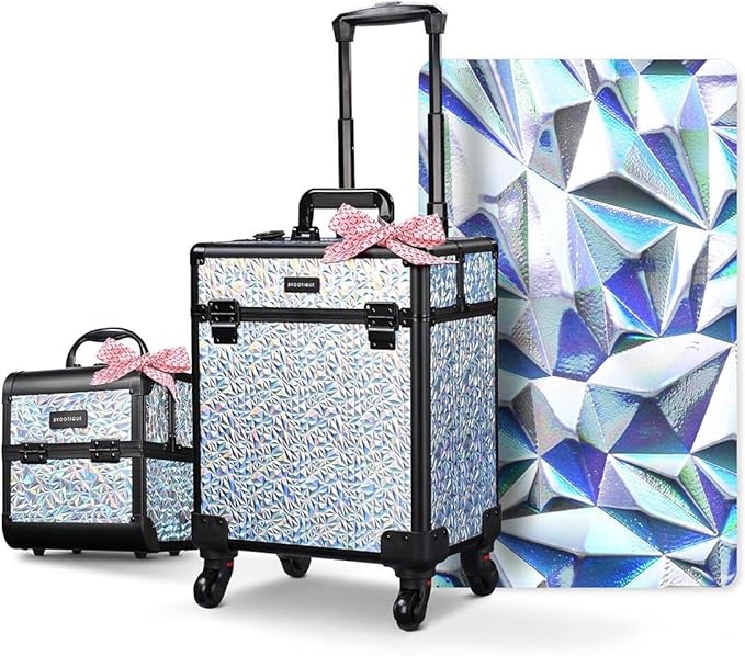 BYOOTIQUE 2-Piece Makeup Train Case Cosmetic Organizer Kit Mermaid Silver Salon