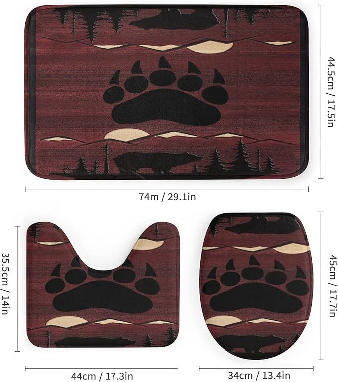 Rustic Retro Cabin 4 Piece Shower Curtain Sets, Non-Slip Rugs, Toilet Lid Cover and Bath Mat, Durable and Waterproof, for Bathroom Decor Set One Size