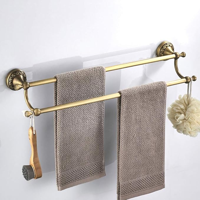 Leyden Brass Double Towel Bar,Adjustable Towel Rack Holder Antique Bathroom Accessories Wall Mount Vintage