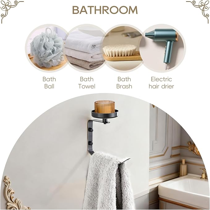 Hand Towel Holder for Bathroom with Vintage Wall Mounted Candle Holder Wall Mounted Towel Hook with Cut Candle Holder for Bathroom Decor and Accessories Black YIGUANXIN