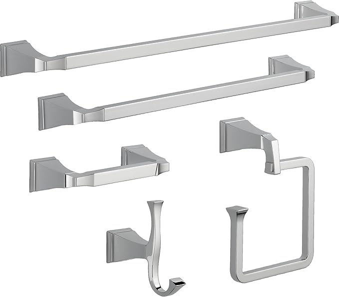 Delta Dryden (1-Pack) Hand Towel Holder Polished Chrome Towel Racks for Bathroom Wall Square Towel Ring Holder for Bath Towel Hanger for Kitchen, Bathroom Accessories 75146