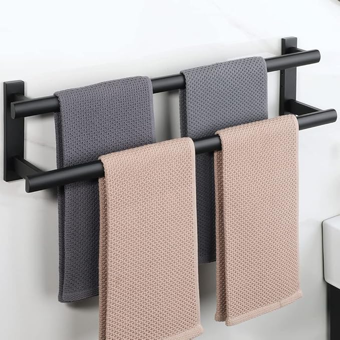 SAYAYO Double Towel Bar for Bathroom, 24 Inch Matte Black Bath Towel Rack Towel Holder Wall Mounted, SUS304 Stainless Steel