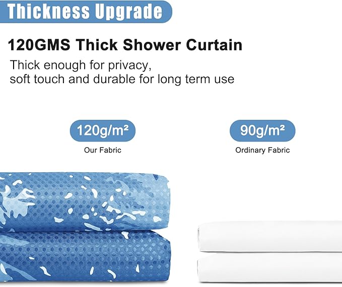 Hokibero Sky Blue Misty Forest Mountain Nature Tree Fabric Shower Curtains for Bathroom Waterproof Heavy Duty Green and White Woohitedland Shower Curtain Bathtubs Hotel, 72 x 84 inch