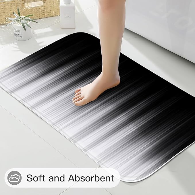 Litabel 4 Pcs Grey and Black Gradient Shower Curtain Set with Rugs and Toilet Lid Cover, Modern Simple Waterproof Fabric Bathroom Set, Ombre Stripe Gothic Abstract Bathroom Decor Set Accessories