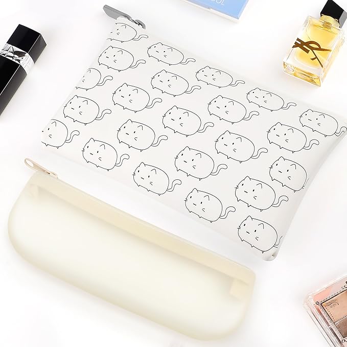 Manmihealth Cute Cat Silicone Makeup Bag, Cosmetic Bags for Women, Makeup Brushes Holder Travel, Portable Purse Pouch for Travel Essentials, Zipper Storage Organizer Bag
