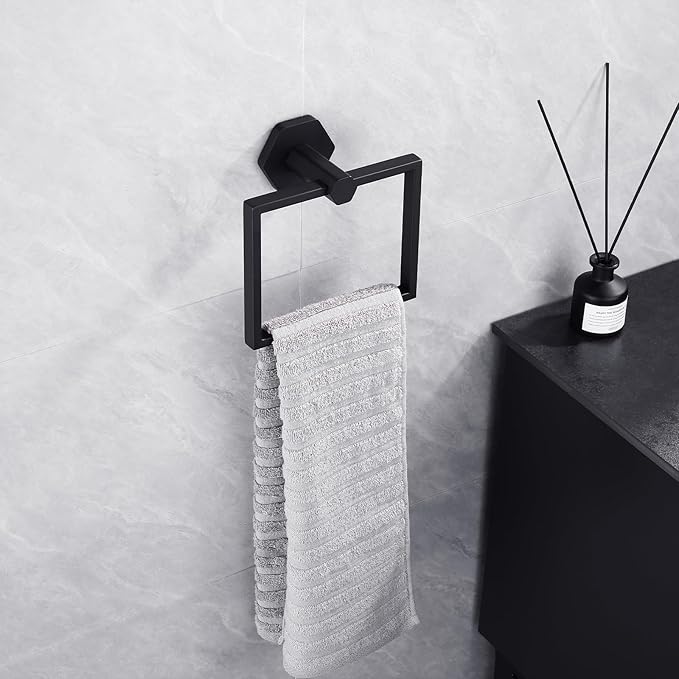 GERZWY SUS 304 Stainless Steel Hand Towel Holder Matte Black Modern Bathroom Towel Ring Wall Mounted