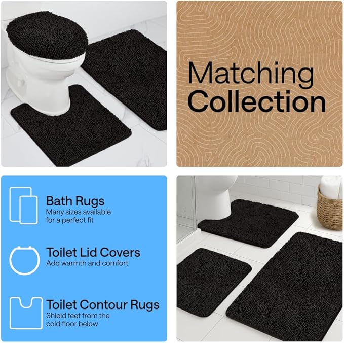 GORILLA GRIP Bath Rug Mat 54x24, Thick Soft Absorbent Chenille, Quick Dry Microfiber Mats, Rubber Backing Washable Shower Floor Rugs, Bathmat Runner, US Designed Bathroom Home Decor Accessories Black
