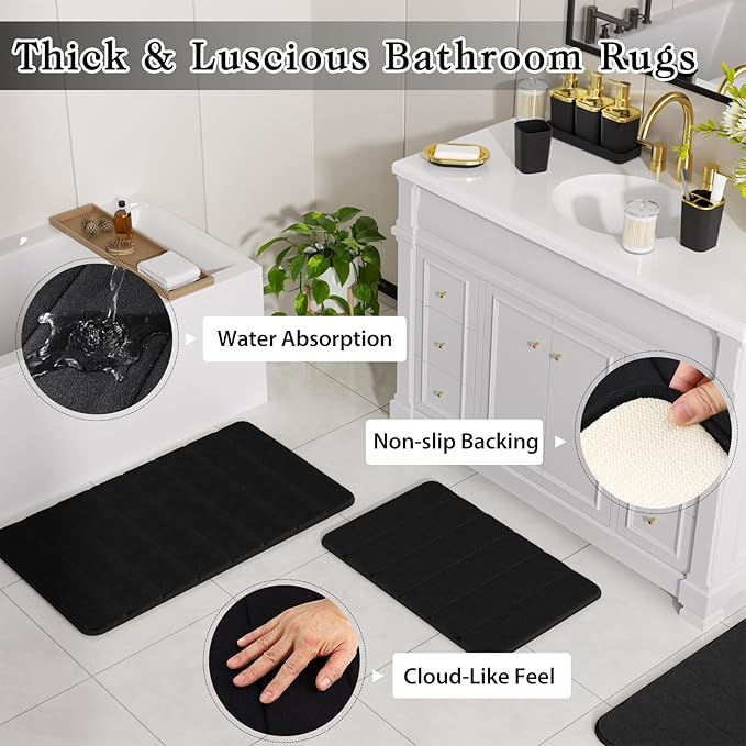 Bathroom Set - 27PC Bathroom Sets with Shower Curtain and Rugs, Black Bathroom Set, Black Bathroom Accessories Set with Push-lid Trash Can, Toilet Brush & Soap Dispensers