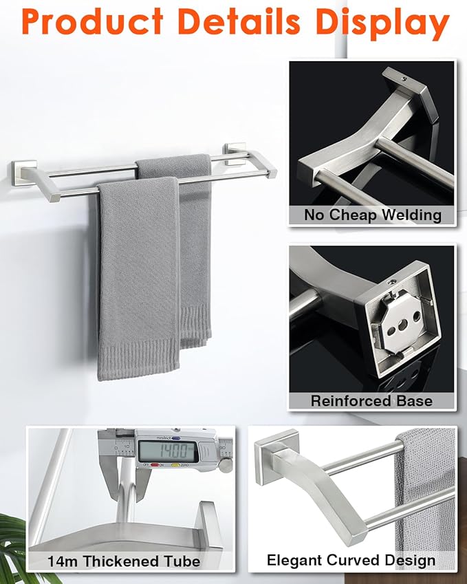 Alise Double Bath Towel Bars Towel Racks for Bathroom,Wall Mount Towel Holder Heavy Duty SUS304 Stainless Steel Towel Hanger Towel Rail,Brushed Nickel 32 Inch