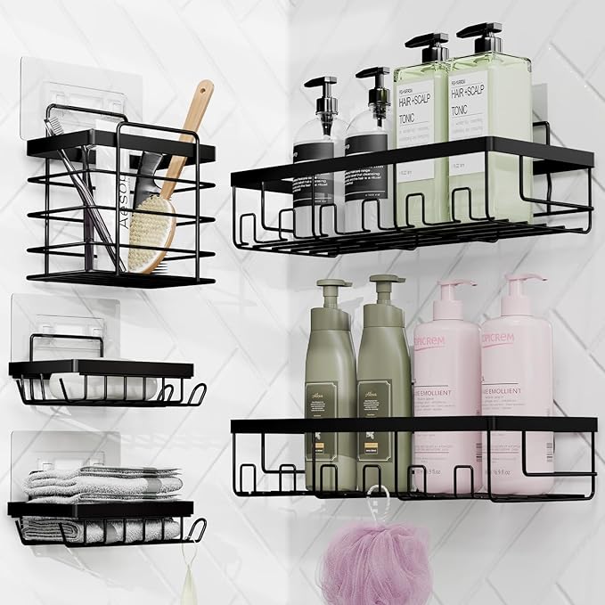 Clara Clark Bathroom Accessories Set - 27PC Bathroom Set with Adhesive Corner Shower Caddy Hanging, Bathroom Sets with Shower Curtain and Rugs, Sage Green Shower Curtain Set with Bathroom Trash Can