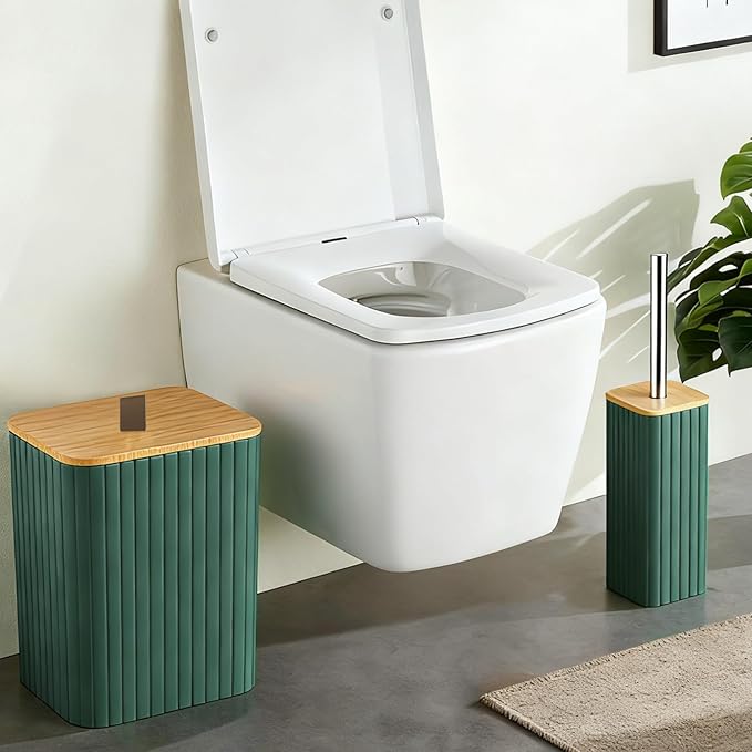 Bathroom Set - 9PCS Green Bathroom Accessories Set Toilet Brush Holder Set Soap Dispenser Decorative Countertop Bathroom Accessory Set with Trash Can Bathroom Decor Set for Home, Restroom