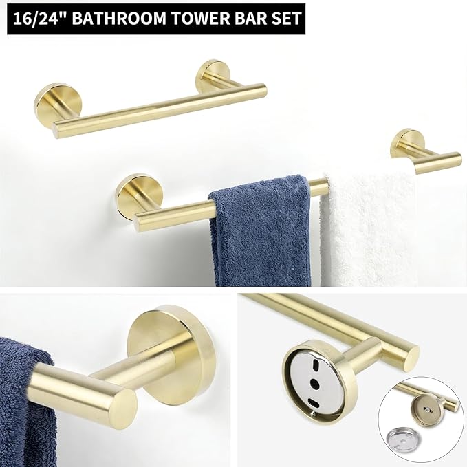 10 Piece Brushed Gold Bathroom Hardware Set, Towel bar Set Include 24 inch Silver Towel bar, Bathroom Towel Rack, Towel Ring, Toilet Paper Holder, Towel Hook, Bathroom Accessories Set