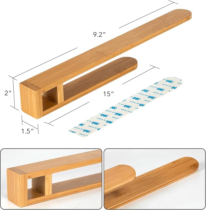 Self Adhesive Bamboo Towel Holder -- No Drilling Hand Towel Ring Strong Hold Self Adhesive Bathroom Towel Bar Bamboo Towel Rack Sticky Towel Hanger for Kitchen Living Room Bedroom