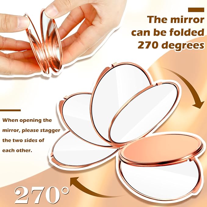 Yalikop 8 Pcs Rose Gold Compact Mirror Bulk, Metal Round Shell, 1x 2x Magnification Double Sided, Portable, Folding, Mini Travel Pocket Mirror for Women Girls Party Favor Bridesmaid Christmas Gifts