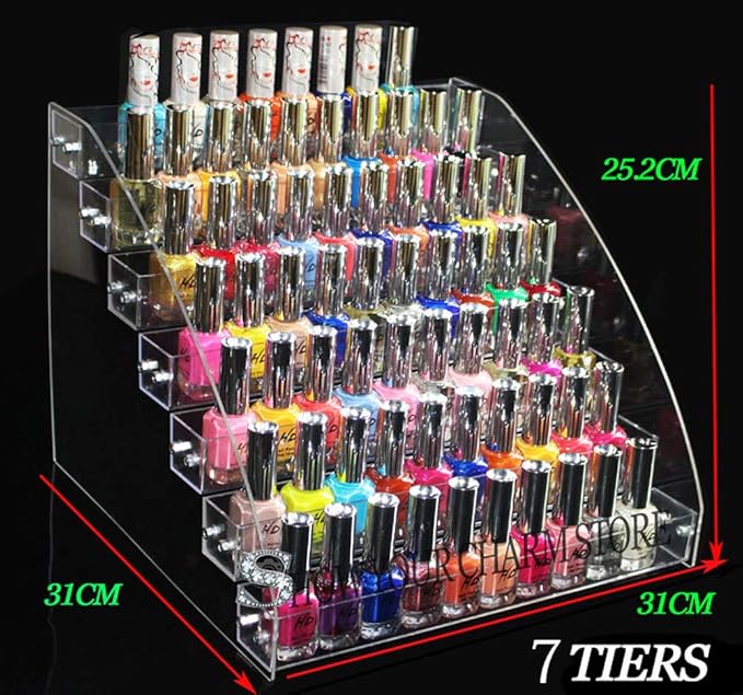 1 Pcs Multi-Layer Removable Nail Polish Shelf Acrylic Clear Cosmetics Multi-Functional Display Stand Rack Holder for Women (7 Layers)
