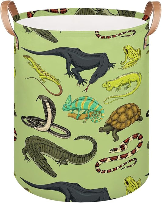 Large Laundry Basket Hamper - Reptiles 62L Collapsible Storage Bin for Kids Toys, Dirty Clothes, Blankets, Tall Baby Nursery Hamper for Boys Bedroom Bathroom Decor, Gift Basket