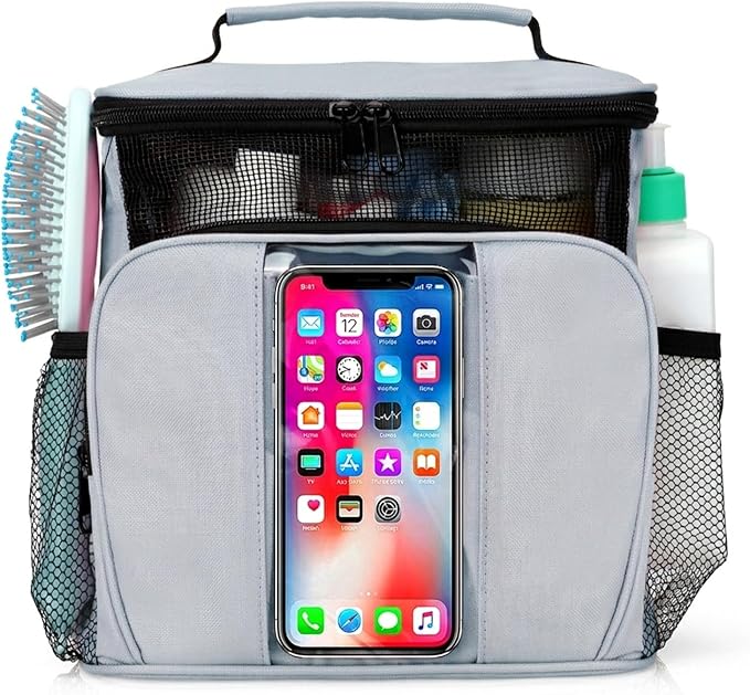 BAIMAY Dorm Room Essentials for Guys, Quick Dry Mesh Shower Caddy, Travel Toiletry Bag for Men and Women-Grey