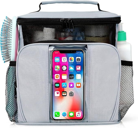 BAIMAY Dorm Room Essentials for Guys, Quick Dry Mesh Shower Caddy, Travel Toiletry Bag for Men and Women-Grey