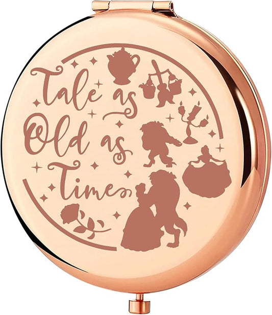 KEYCHIN Princess Beauty Pocket Mirror Princess Rose Gifts Tale As Old As Time Compact Makeup Mirror Fairytale Movie Merch (Tale As Old-RG)