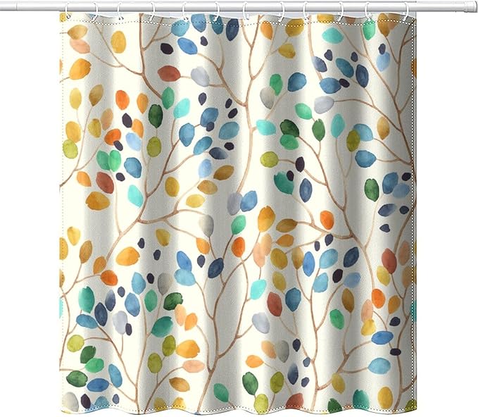 Boho Floral Shower Curtain, Spring Colorful Botanical Flower Leaves Bohemian Fabric Shower Curtain Set with 12 Hooks, Bathroom Bathtub Decor Cloth Curtain 66x72 Inches(168x183cm), Style-11