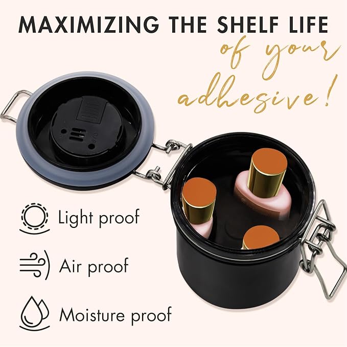 False Lash Glue Storage Tank With Thermometer Adhesive Carbon Sealed Leak-proof Containers Grafting Eyelash Extension Supplies(BLACK)